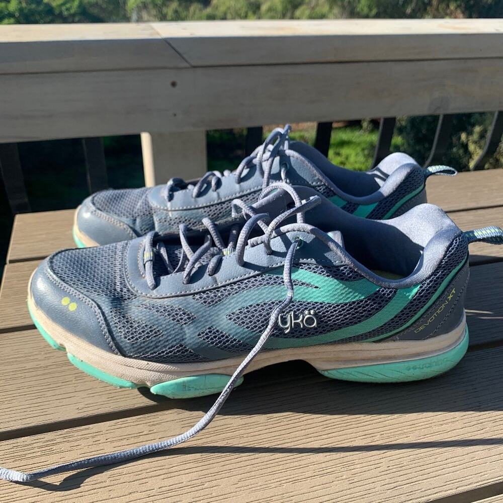 Women’s Ryka Devotion walking athletic running shoe trainer blue gray 10W